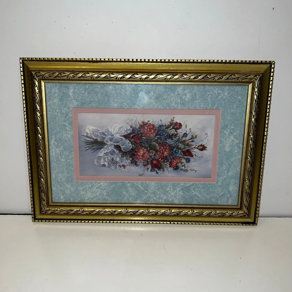 Gold Framed Glynda Turley Victorian Bouquet II Signed Print 1989 #3293/3500 Vtg_2